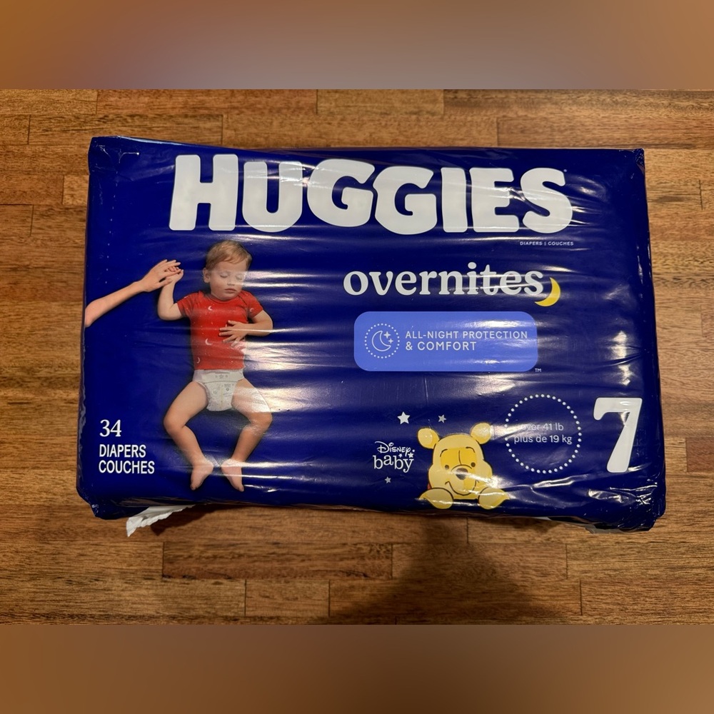 NWT Huggies Overnites Size 7 Overnight Diapers (41+ lbs), 34 Ct